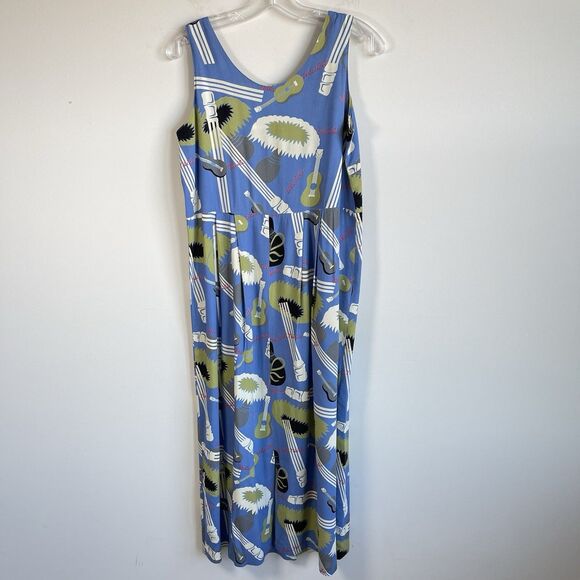 80's Vintage Reyn Spooner Hawaiian Midi Dress Ukelele Rare Print Rayon Sz Small - Picture 12 of 16
